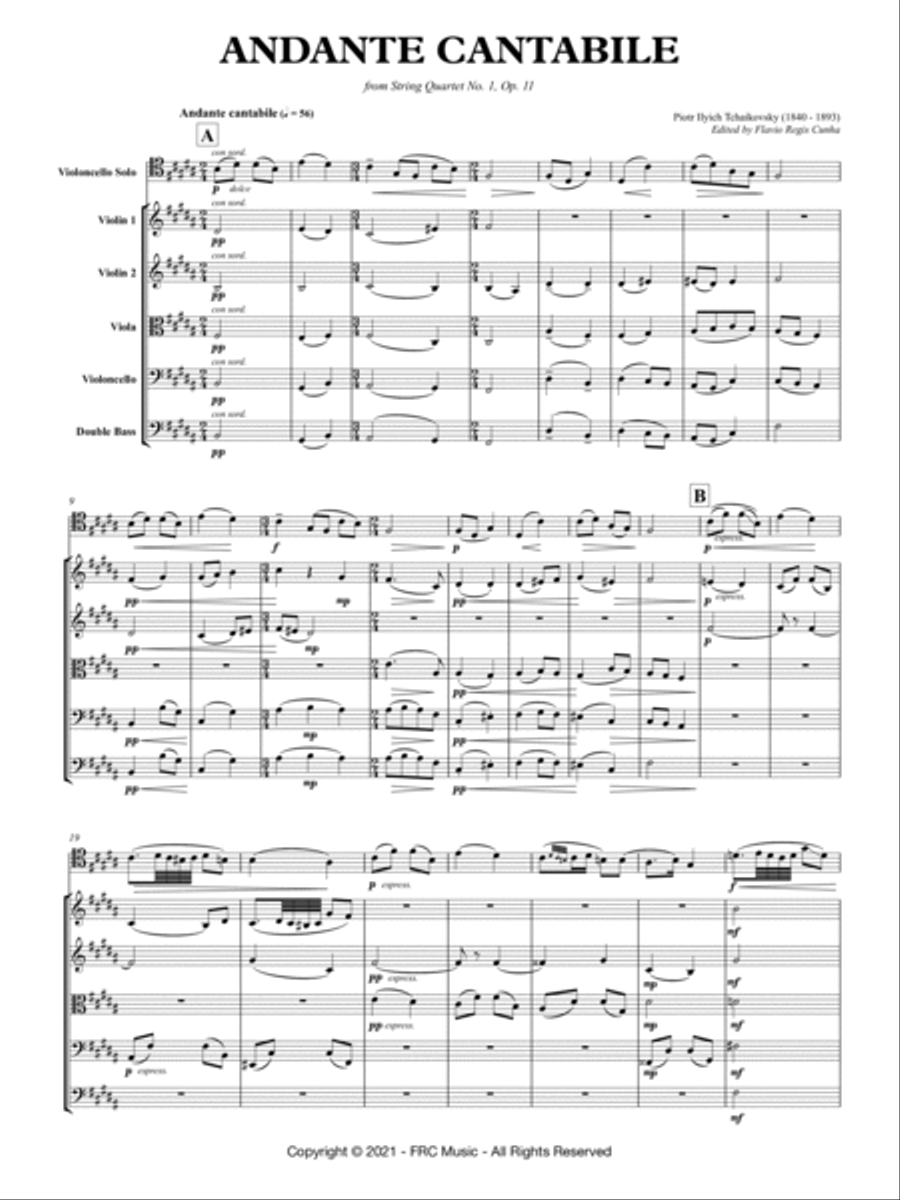 Tchaikovsky: Andante Cantabile for Cello Solo and String Orchestra, Op. posth. String Orchestra scores gallery preview page 3