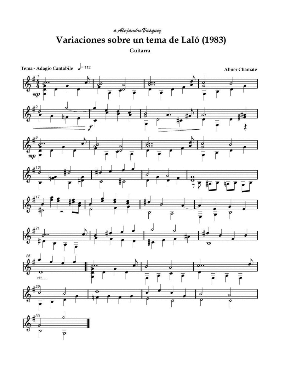 Variations on a theme by Lalo Acoustic Guitar scores gallery preview page 1