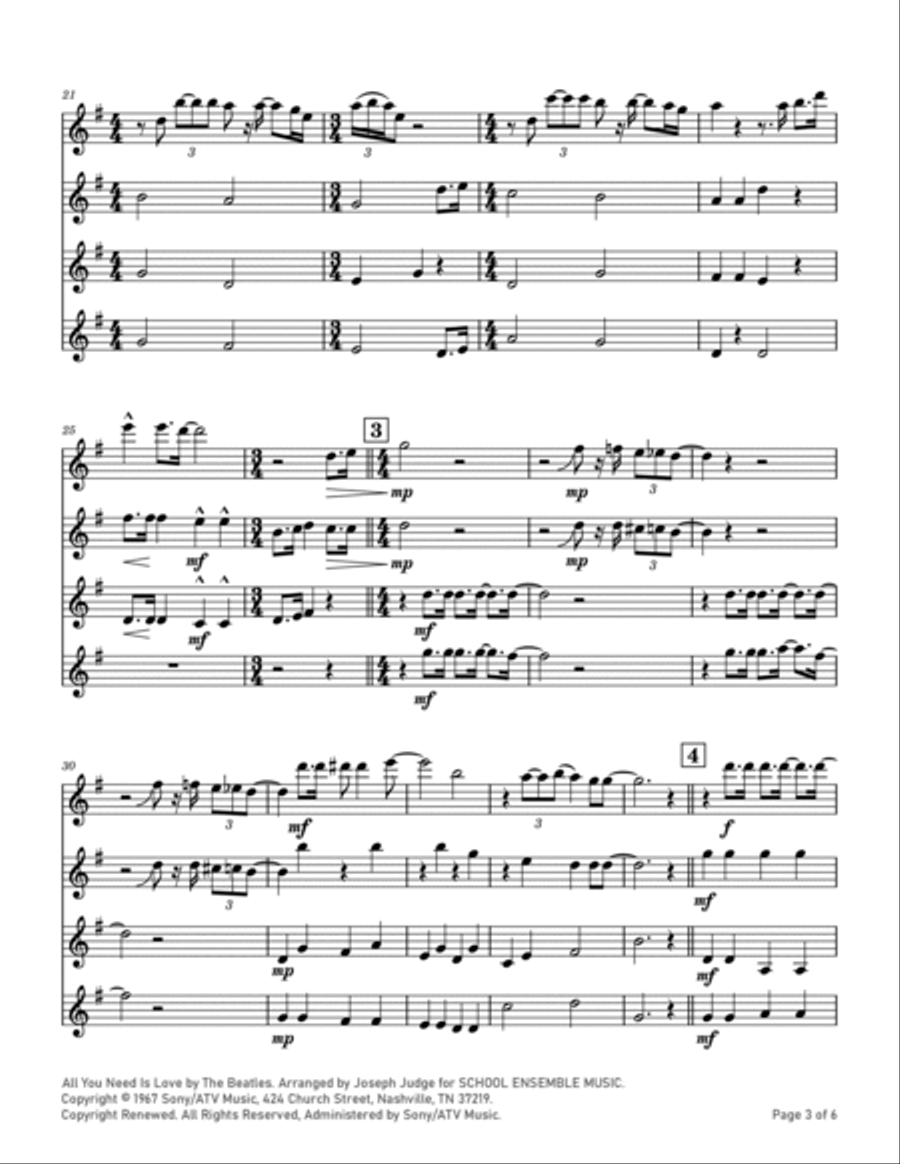 All You Need Is Love All You Need Is Love Clarinet Quartet scores gallery preview page 3