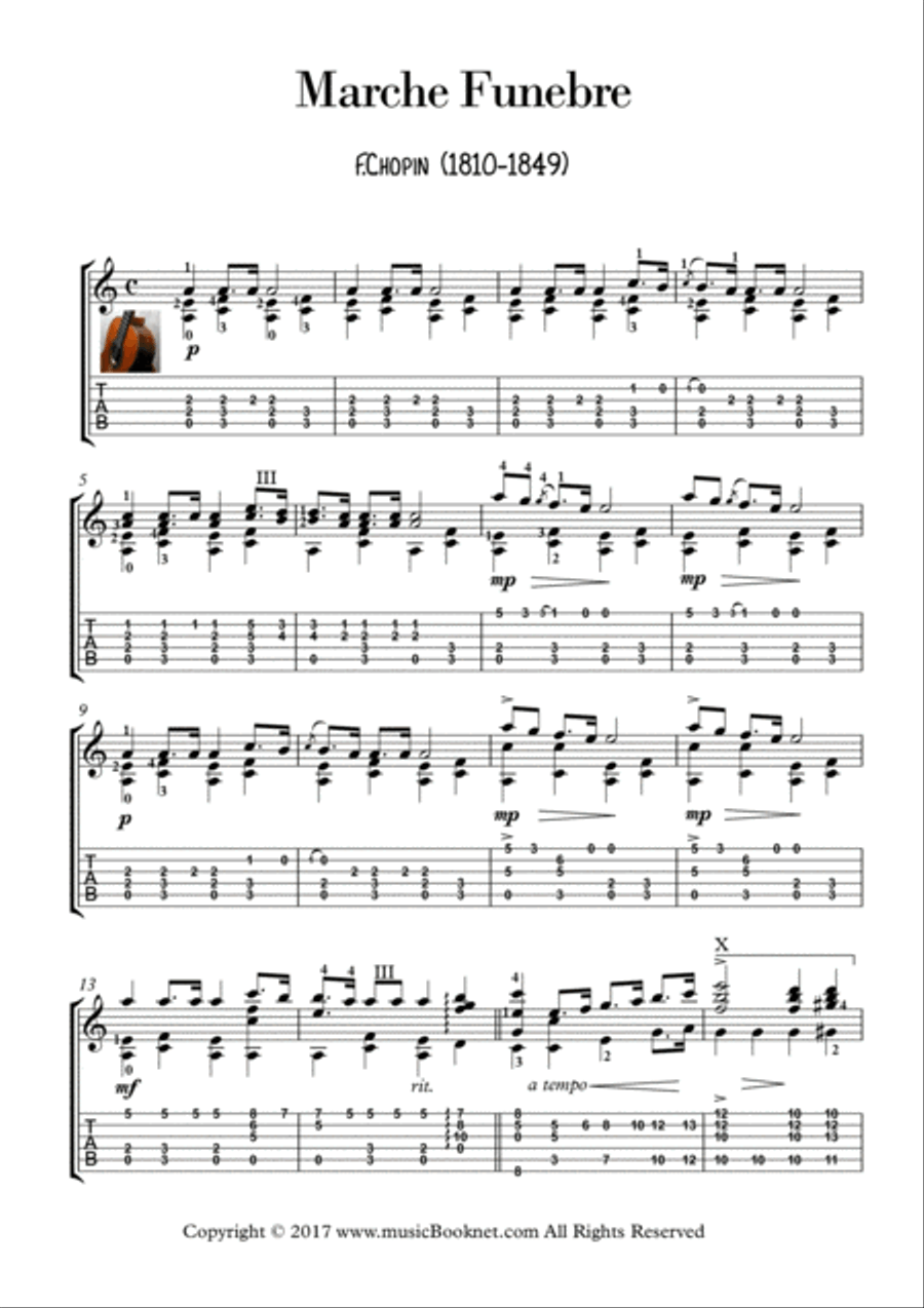 Marche Funebre by Chopin for Guitar solo image number null