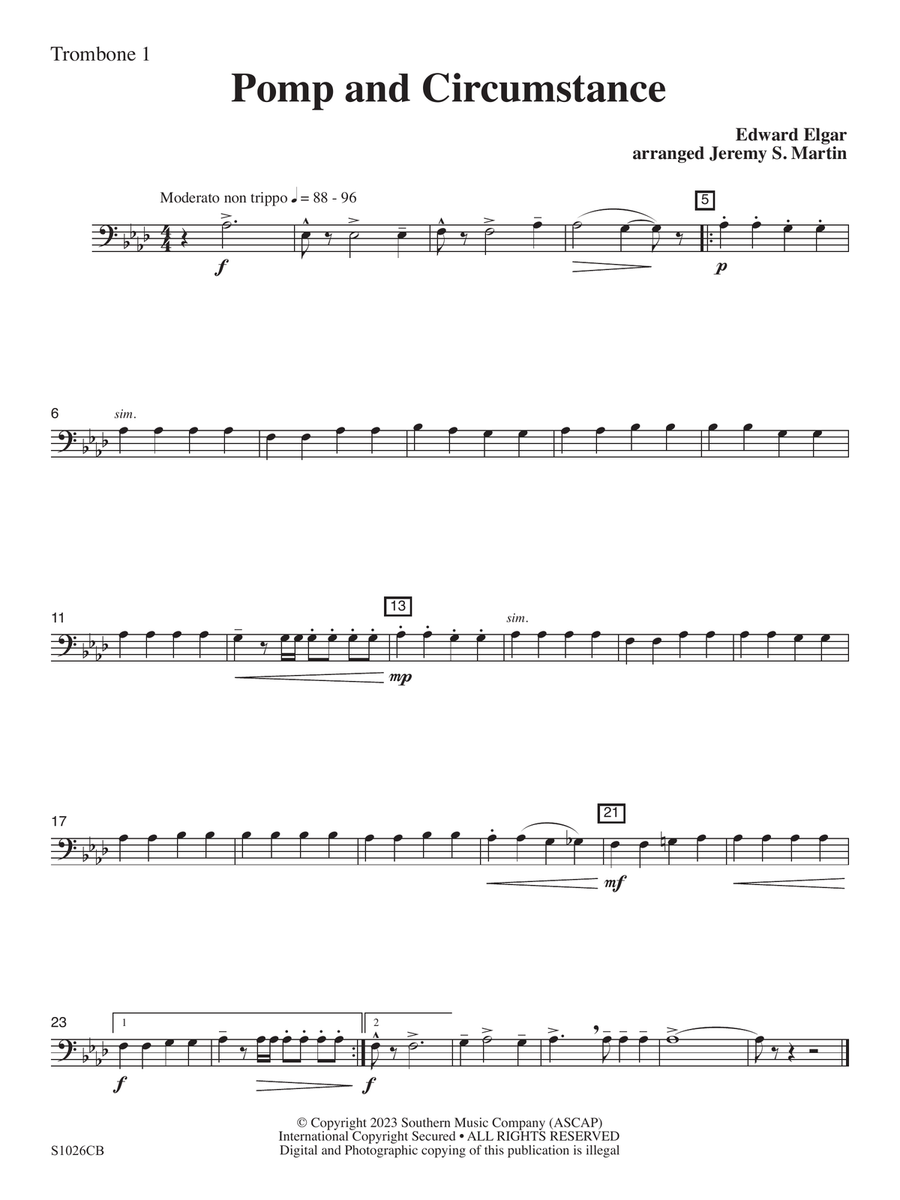 Pomp and Circumstance (Easy) (arr. Jeremy Martin) - Trombone 1 Concert Band scores gallery preview page 1