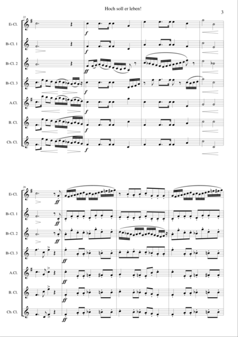 Hoch soll er leben (Long may he prosper) for clarinet choir Clarinet Choir scores gallery preview page 3
