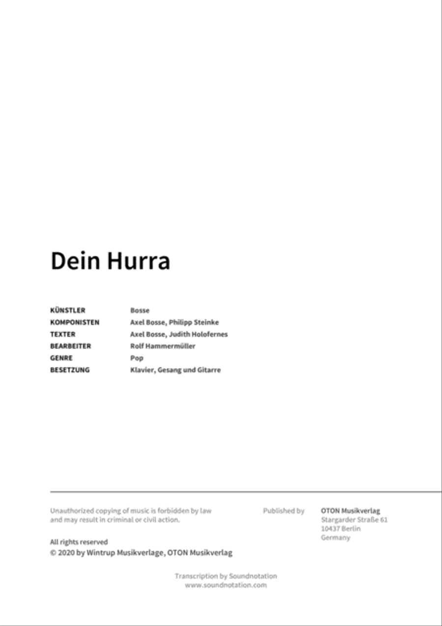 Dein Hurra Piano, Vocal, Guitar scores gallery preview page 2