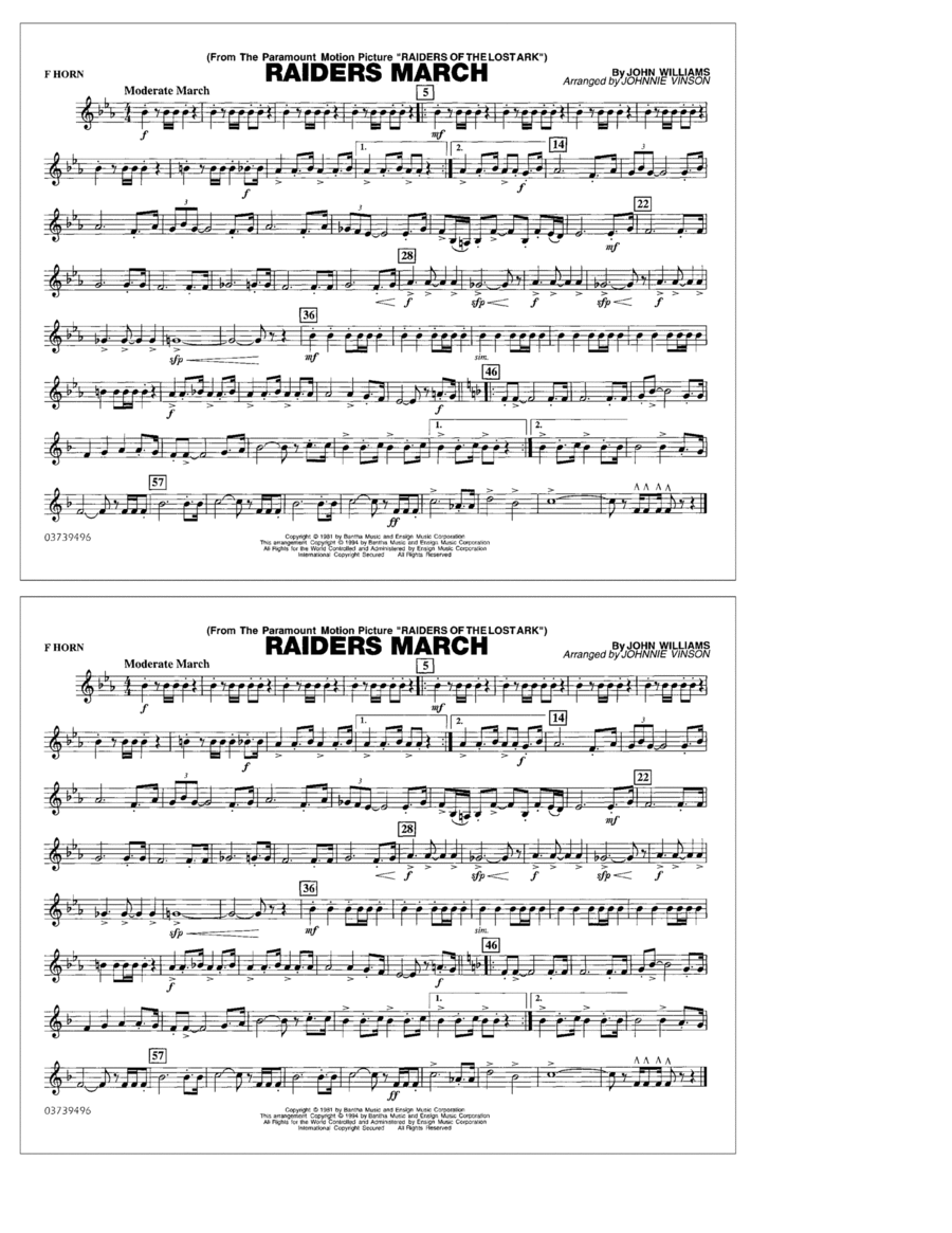 Raiders March (arr. Johnnie Vinson) - F Horn Marching Band scores gallery preview page 1