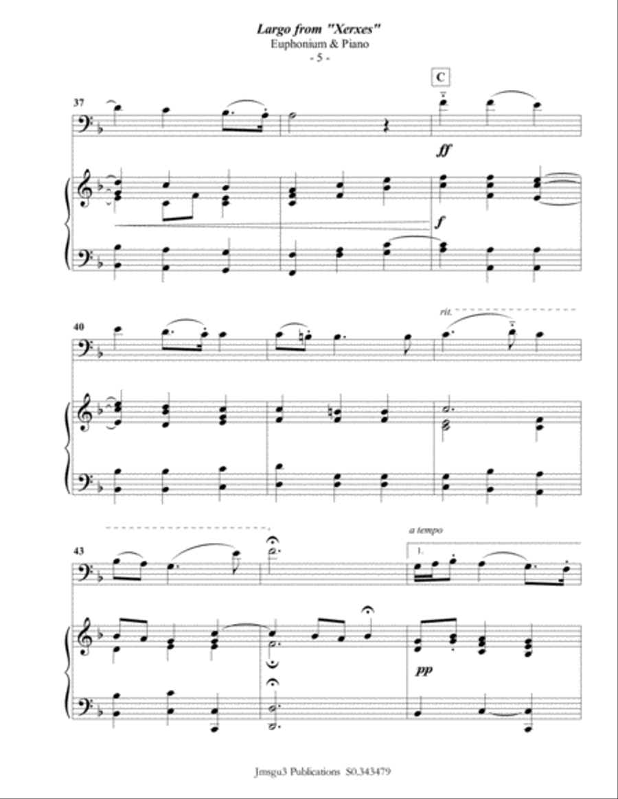 Handel: Largo from Xerxes for Euphonium & Piano Euphonium scores gallery preview page 5