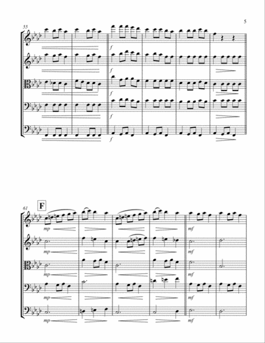 Carol of the Bells (F min) (String Quintet - 2 Violin, 1 Viola, 1 Cello, 1 Bass) String Quintet scores gallery preview page 5