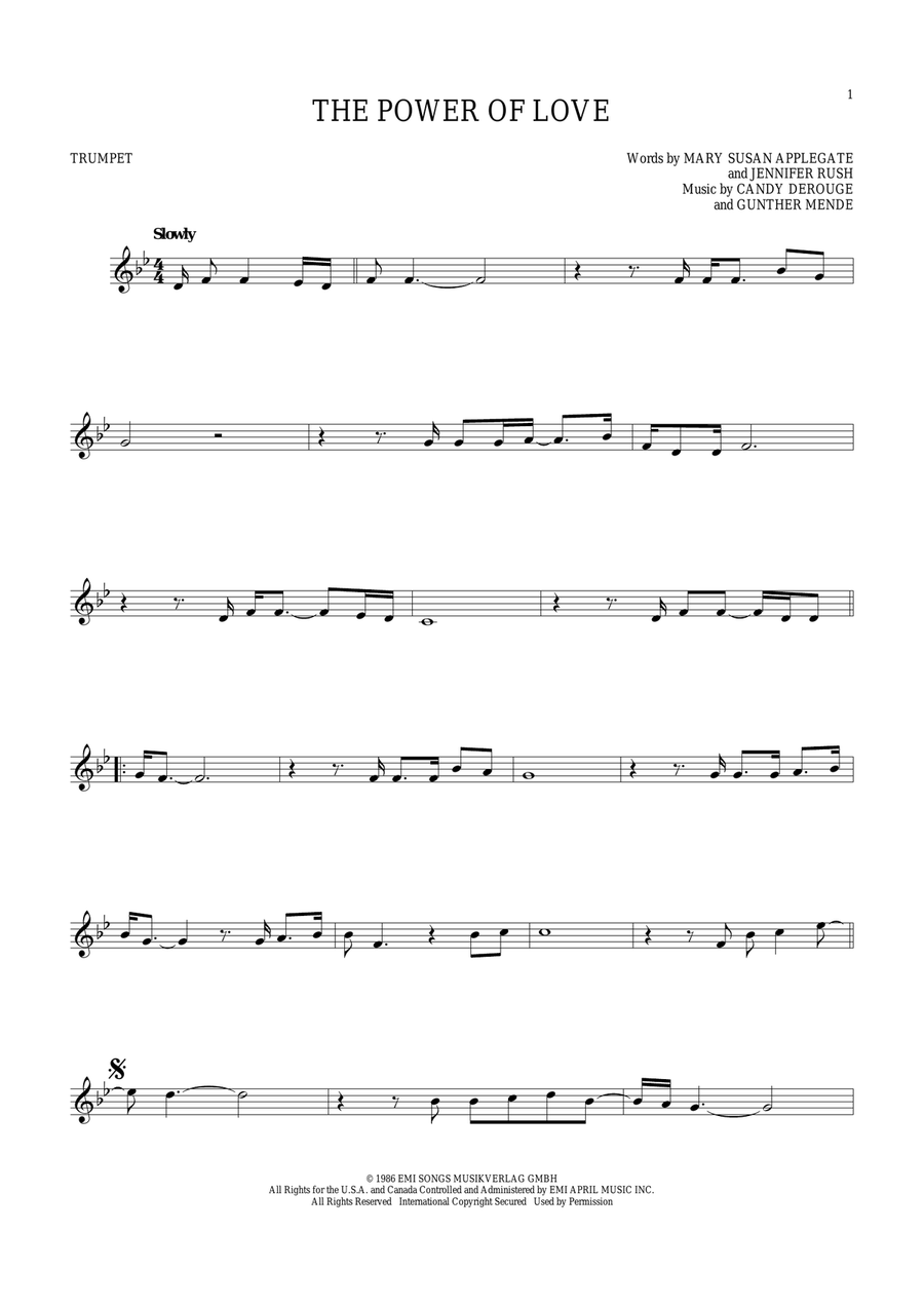 The Power Of Love Trumpet Solo scores gallery preview page 1