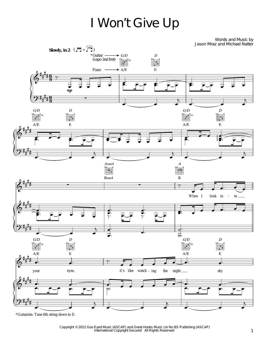 I Won't Give Up Acoustic Guitar scores gallery preview page 1