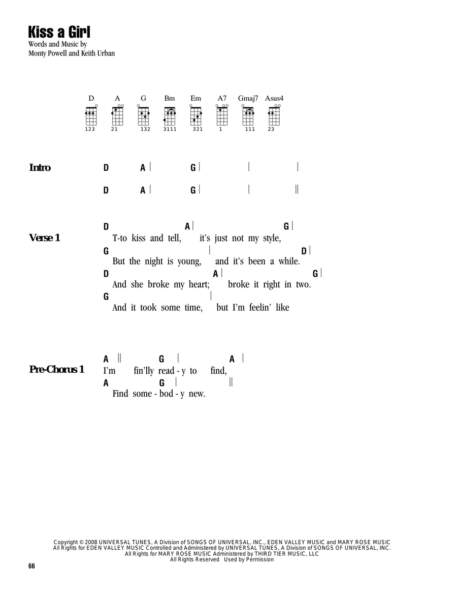 Kiss A Girl Ukulele scores gallery preview page 1