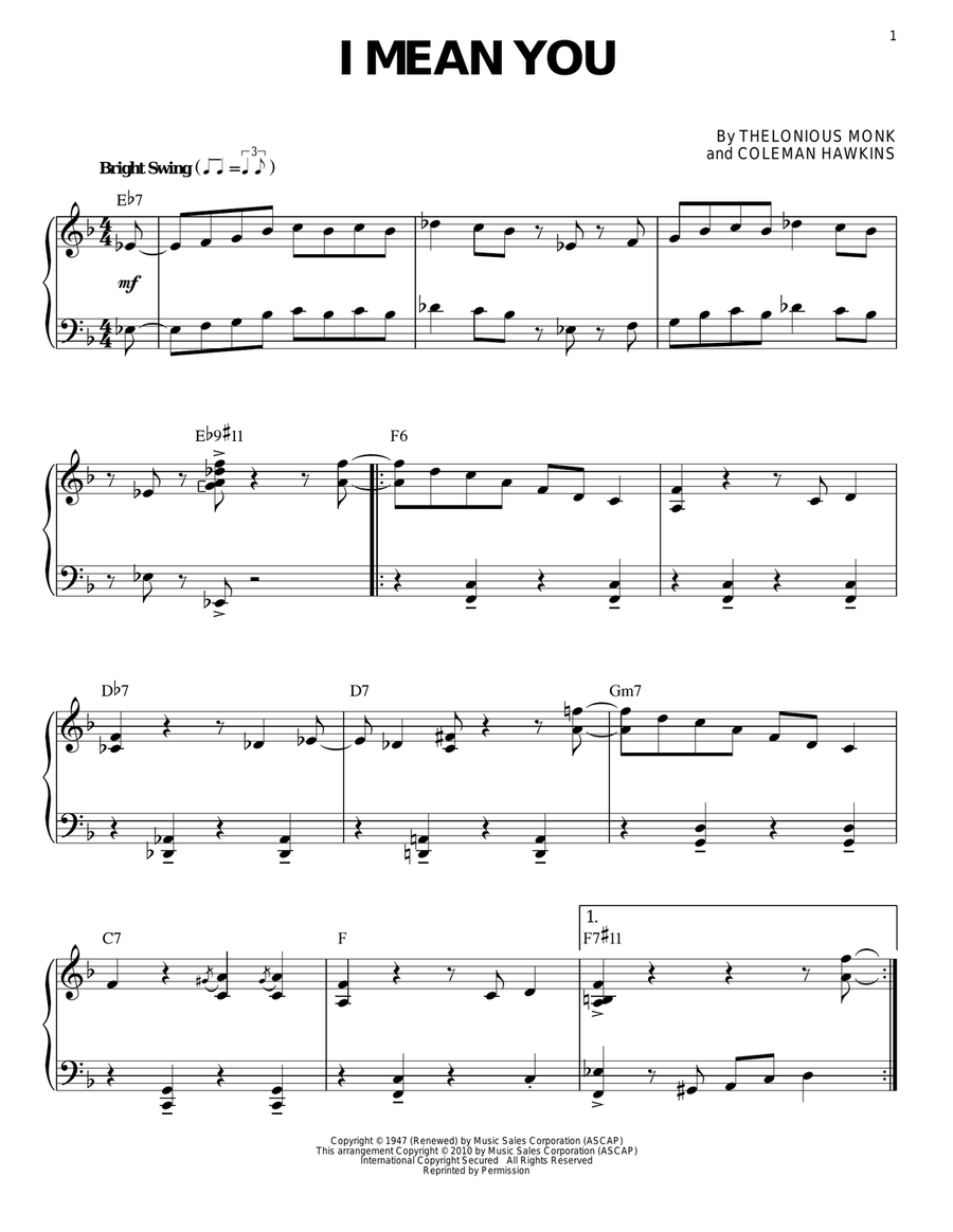 I Mean You (arr. Brent Edstrom) Piano Solo scores gallery preview page 1