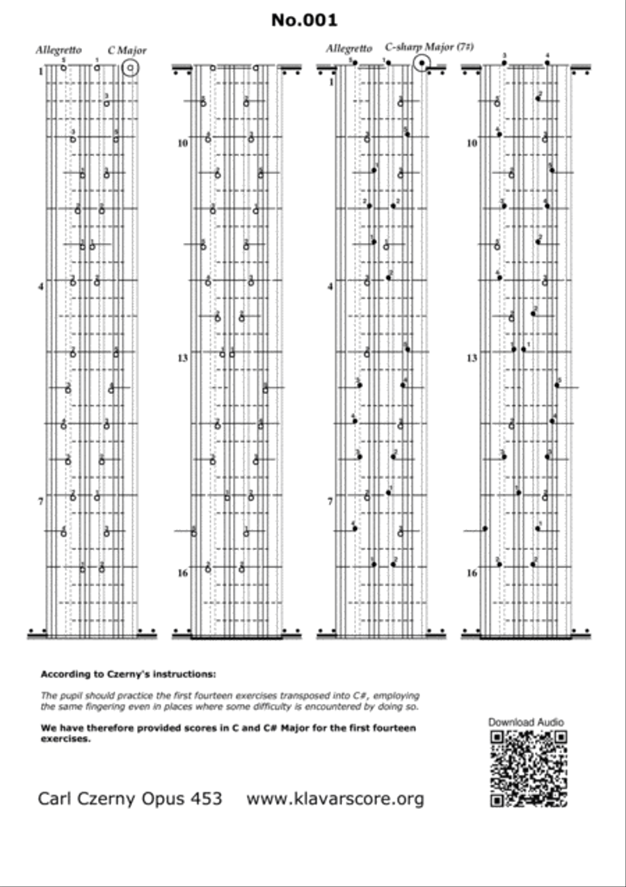 Czerny's 110 Easy and Progressive Exercises Opus 453, Ex. 1-22. KlavarScore notation (Letter/A4) Piano Method scores gallery preview page 6