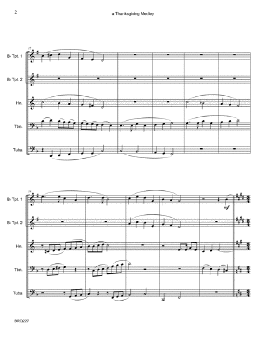 THANKSGIVING MEDLEY - hymns for BRASS QUINTET (unaccompanied) Brass Quintet scores gallery preview page 2