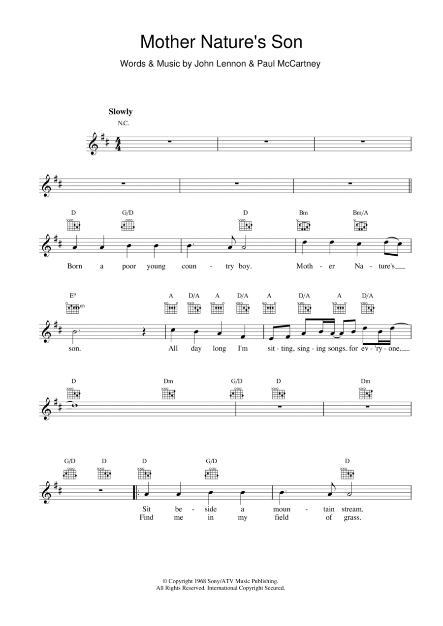 Mother Nature's Son Mother Nature's Son Piano scores gallery preview page 1