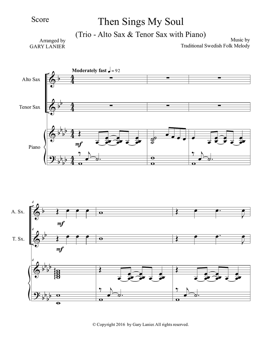 Trios for 3 GREAT HYMNS (Alto Sax & Tenor Sax with Piano and Parts) Woodwind Duet scores gallery preview page 2