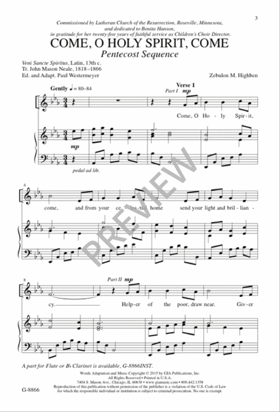 Come, O Holy Spirit, Come SA scores gallery preview page 4