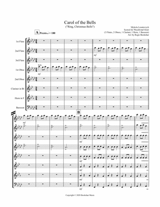 Carol of the Bells (F min) (Woodwind Octet - 3 Flute, 2 Oboe, 1 Clar, 1 Hrn, 1 Bassoon)
