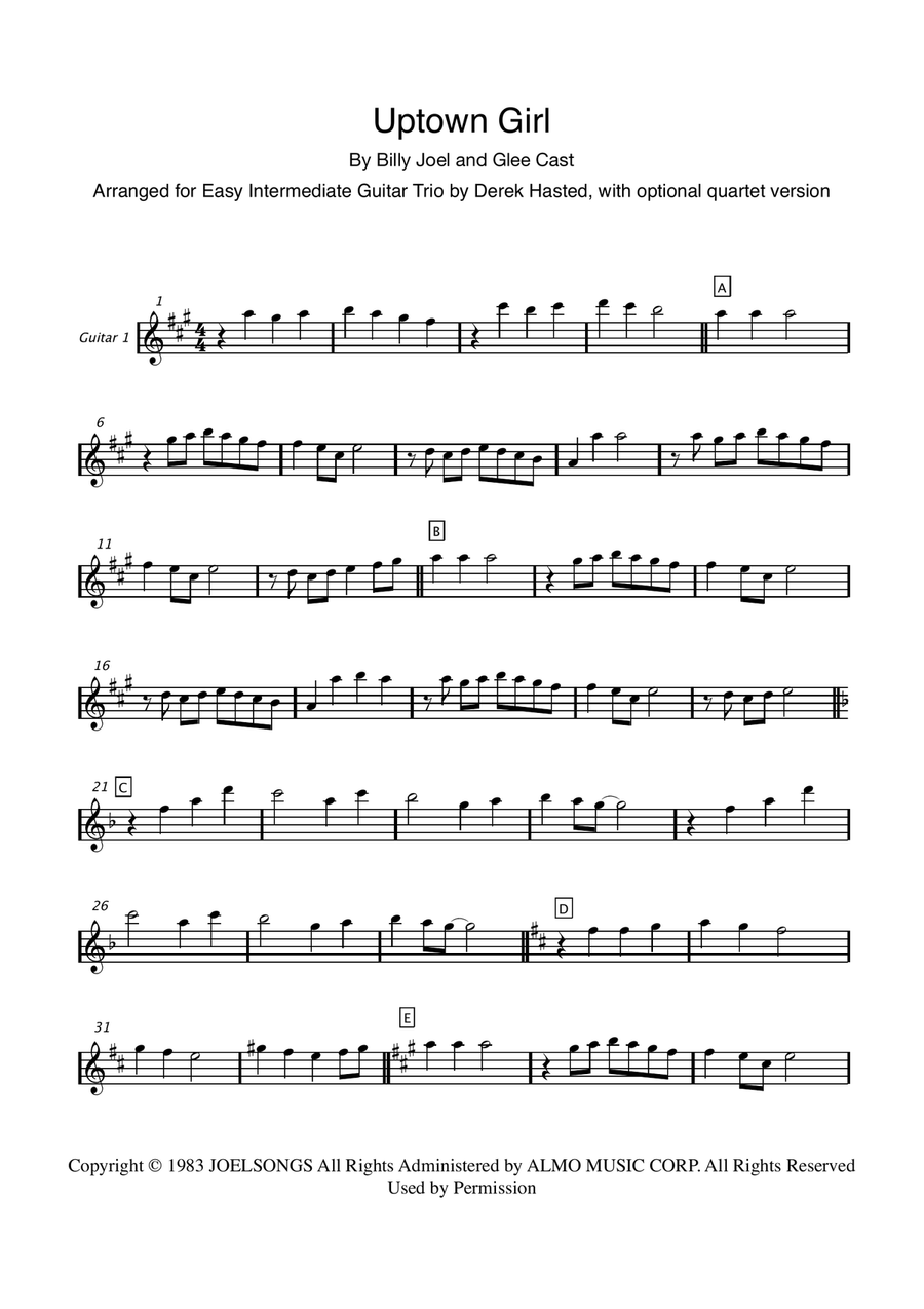 Uptown Girl Guitar Ensemble scores gallery preview page 4