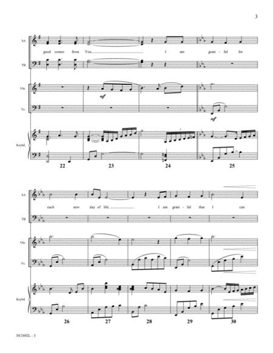 Gratitude Changes Everything - Violin and Cello Score and Parts Choir scores gallery preview page 3