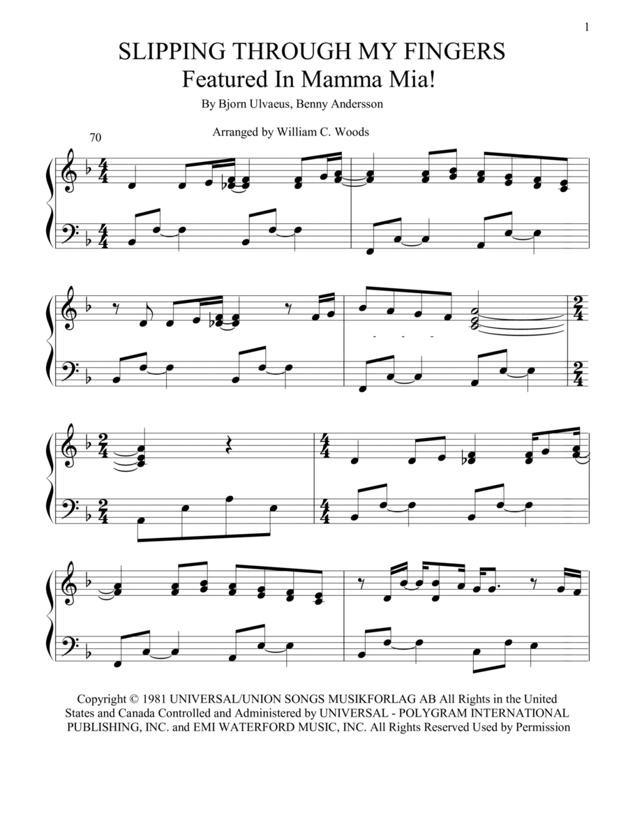Slipping Through My Fingers Piano Solo scores gallery preview page 1