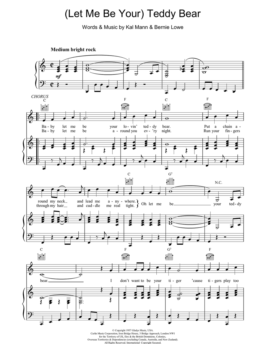 (Let Me Be Your) Teddy Bear Piano, Vocal, Guitar scores gallery preview page 1