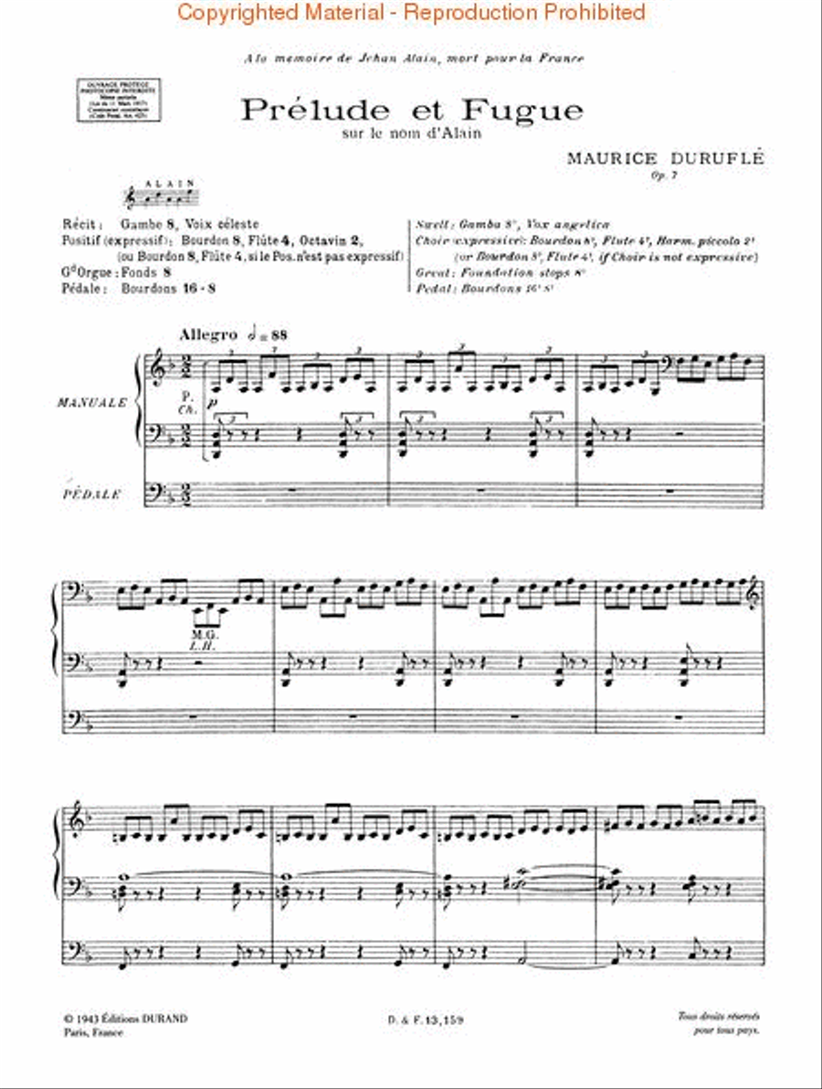 Prelude and Fugue, Op. 7 (sur le nom d'Alain)