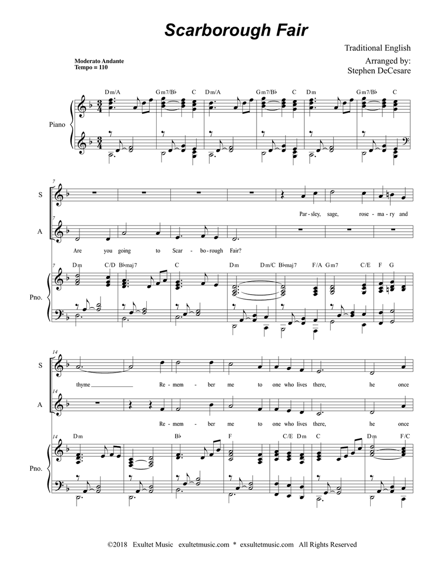 Scarborough Fair (Duet for Soprano and Alto Solo) Alto Voice scores gallery preview page 2
