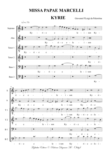 MISSA PAPAE MARCELLI - For SATTBB Choir - Palestrina image number null