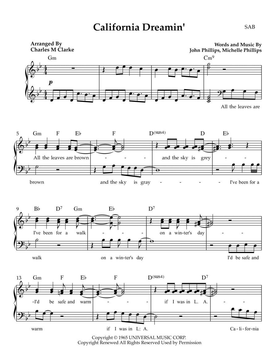 California Dreamin' 3-Part scores gallery preview page 1