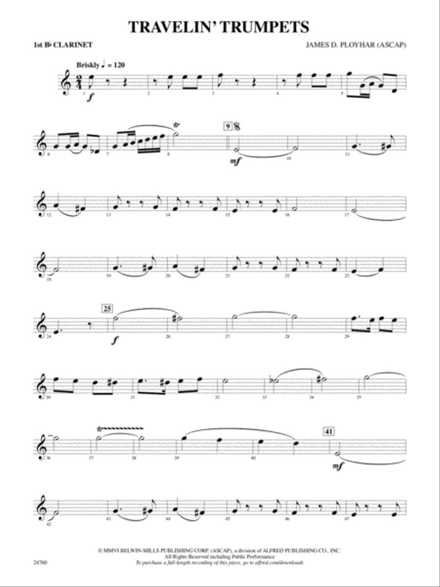 Travelin' Trumpets: 1st B-flat Clarinet Concert Band scores gallery preview page 1
