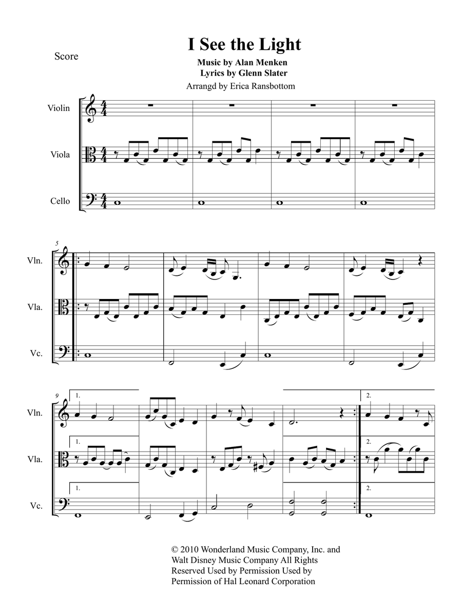 I See The Light String Trio scores gallery preview page 1