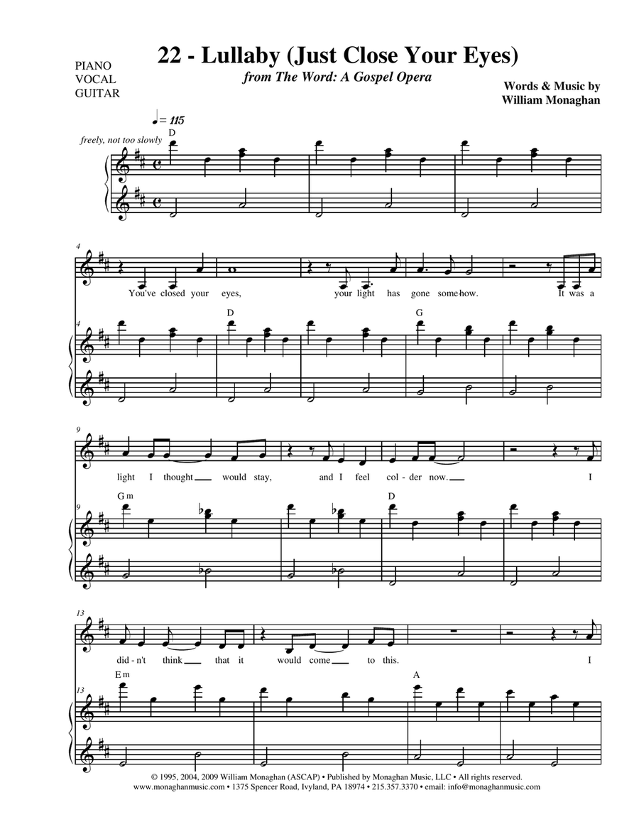 Lullaby (Just Close Your Eyes) Piano, Vocal scores gallery preview page 1