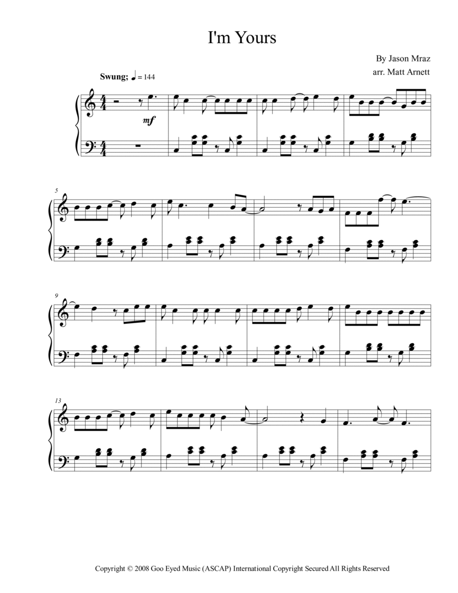 I'm Yours Piano Solo scores gallery preview page 1