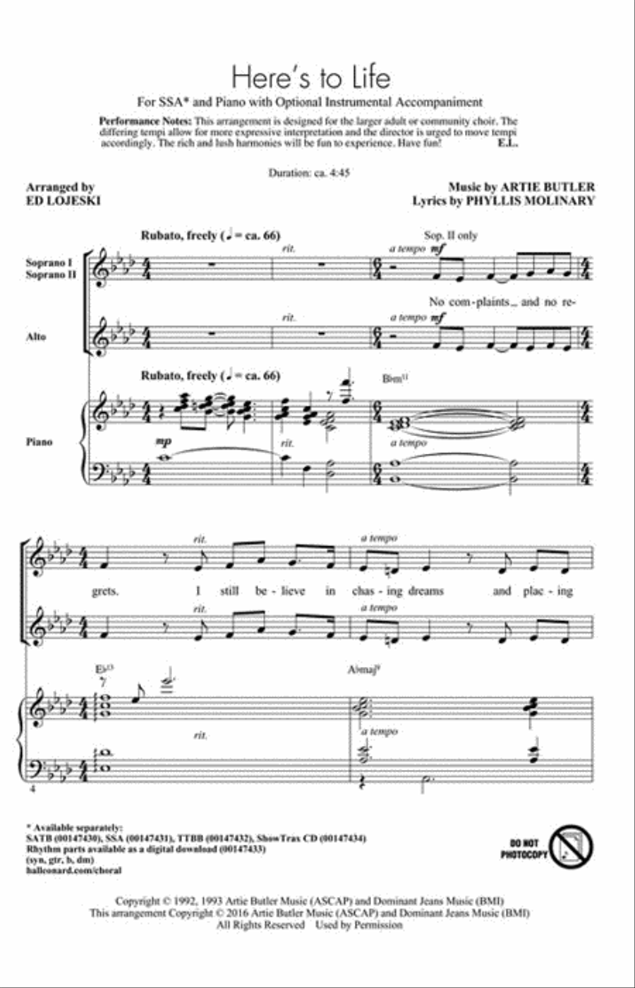 Here's to Life SSA scores gallery preview page 2