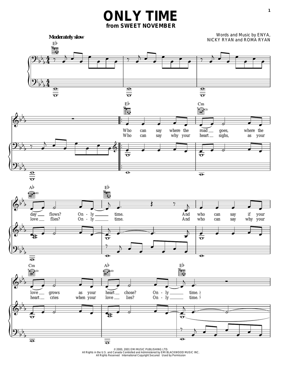Only Time Piano, Vocal, Guitar scores gallery preview page 1
