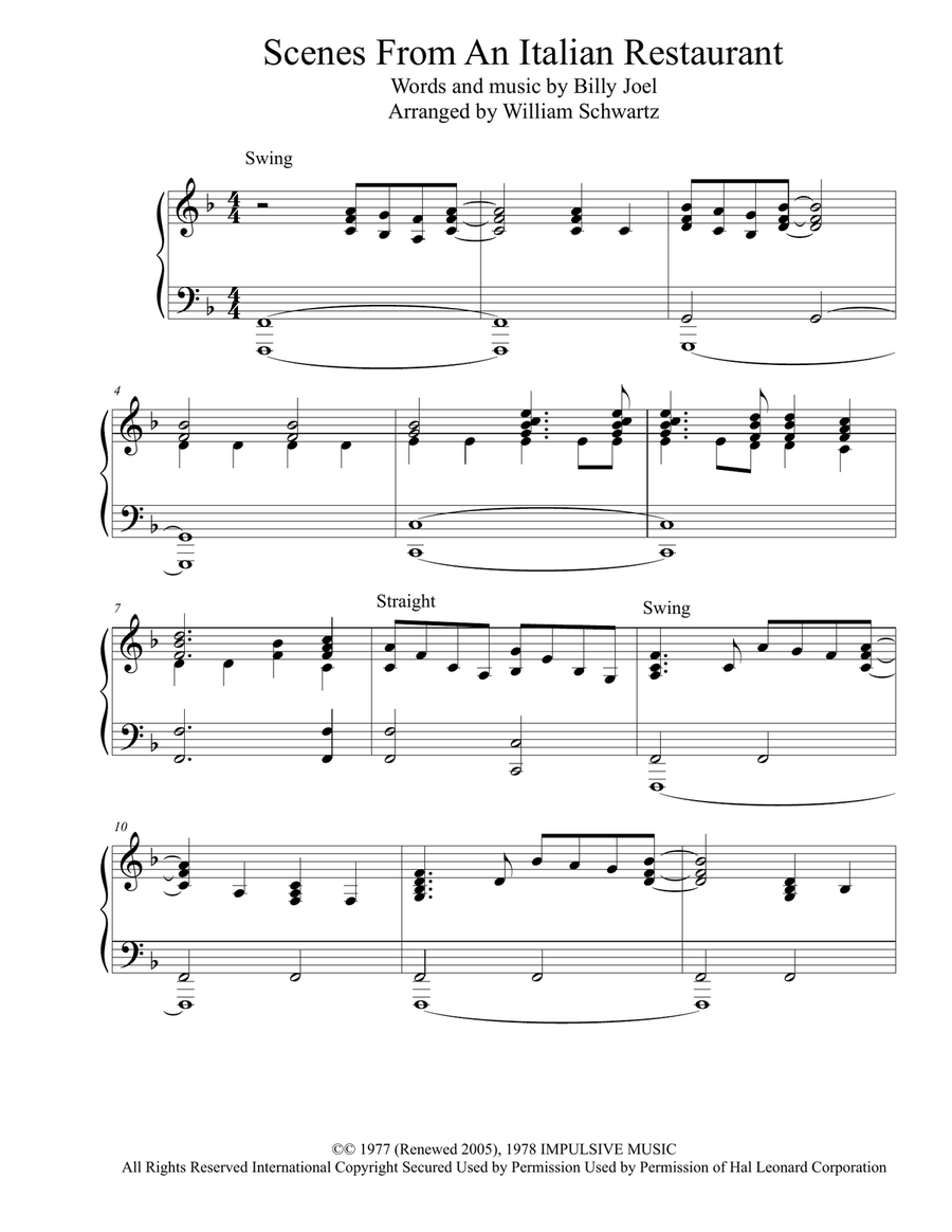 Scenes From An Italian Restaurant Piano Solo scores gallery preview page 1