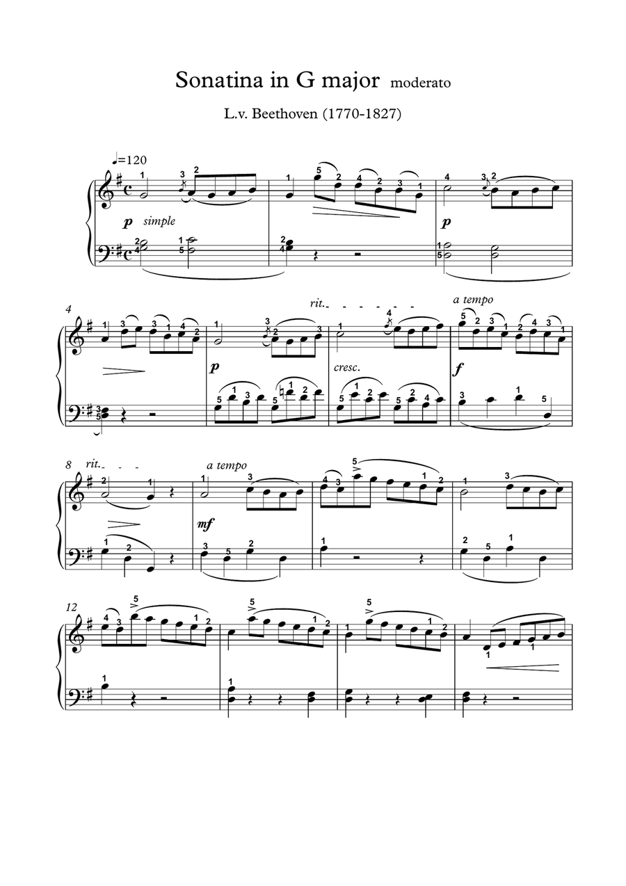Sonatina in G major Piano Solo scores gallery preview page 1