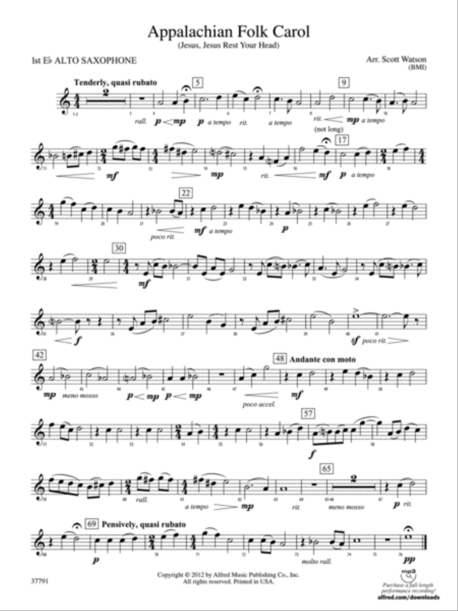 Appalachian Folk Carol: E-flat Alto Saxophone Concert Band scores gallery preview page 1