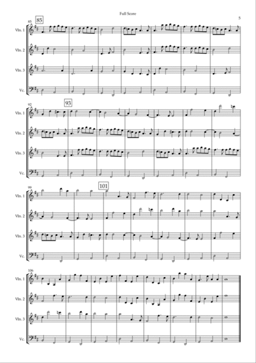 Canon in D Major (Johann Pachelbel) for 3 Violins and Cello (Original) String Quartet scores gallery preview page 5