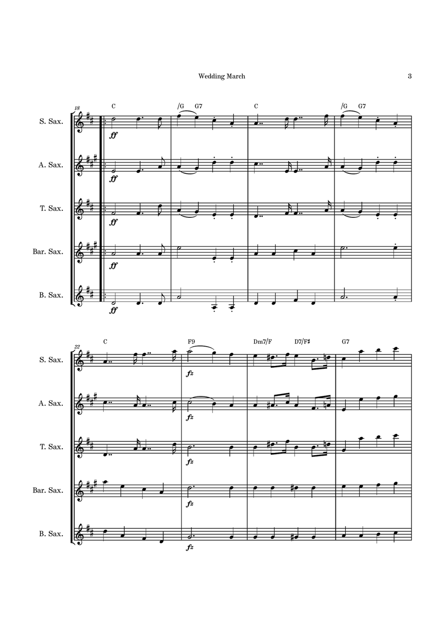 Wedding March Saxophone Quintet scores gallery preview page 3