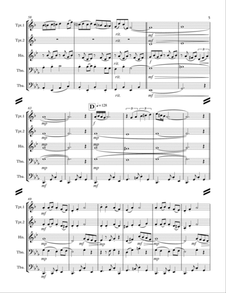 Up on the House-Top & Variations (for Brass Quintet) Brass Quintet scores gallery preview page 6