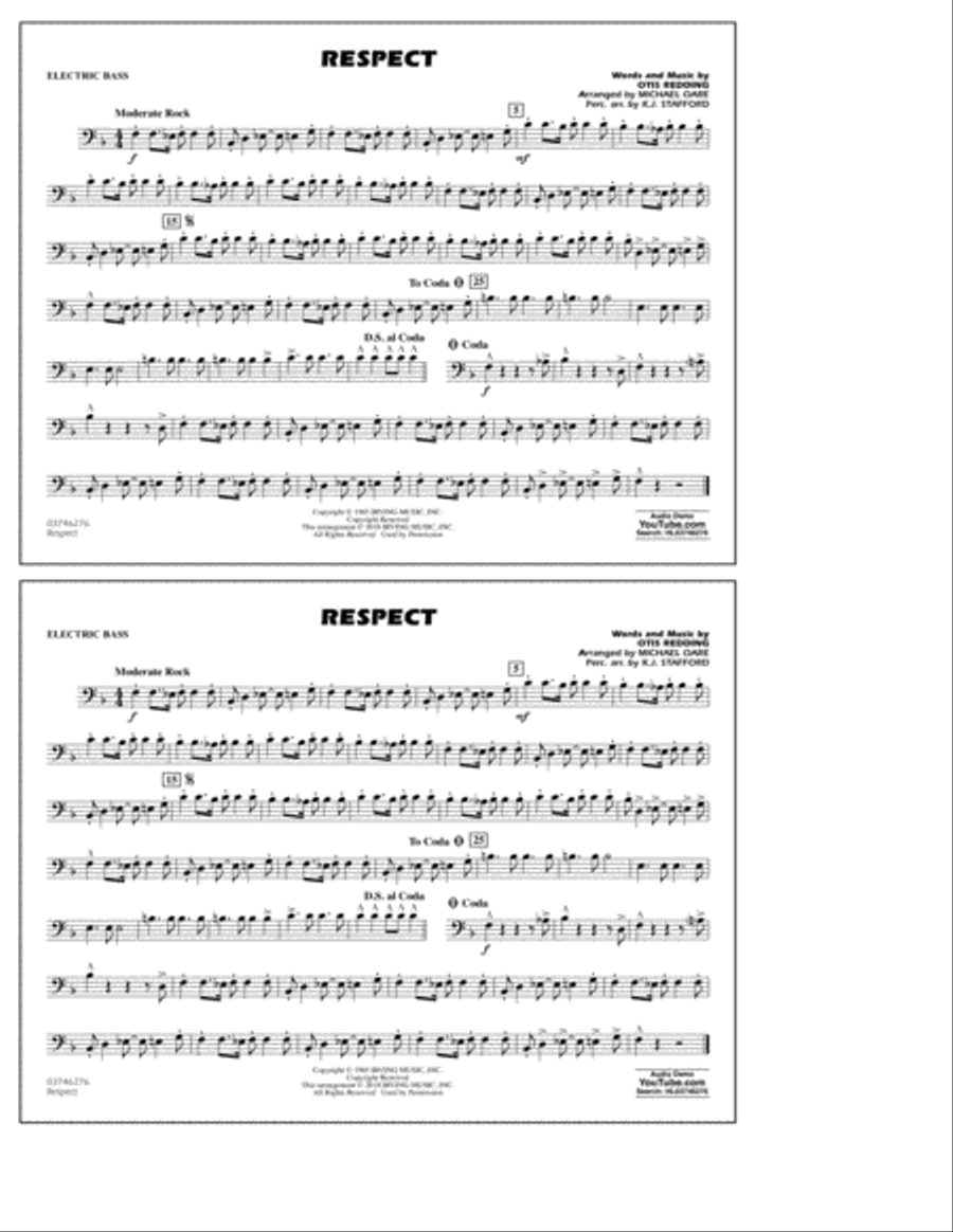 Respect (arr. Michael Oare) - Electric Bass Marching Band scores gallery preview page 1