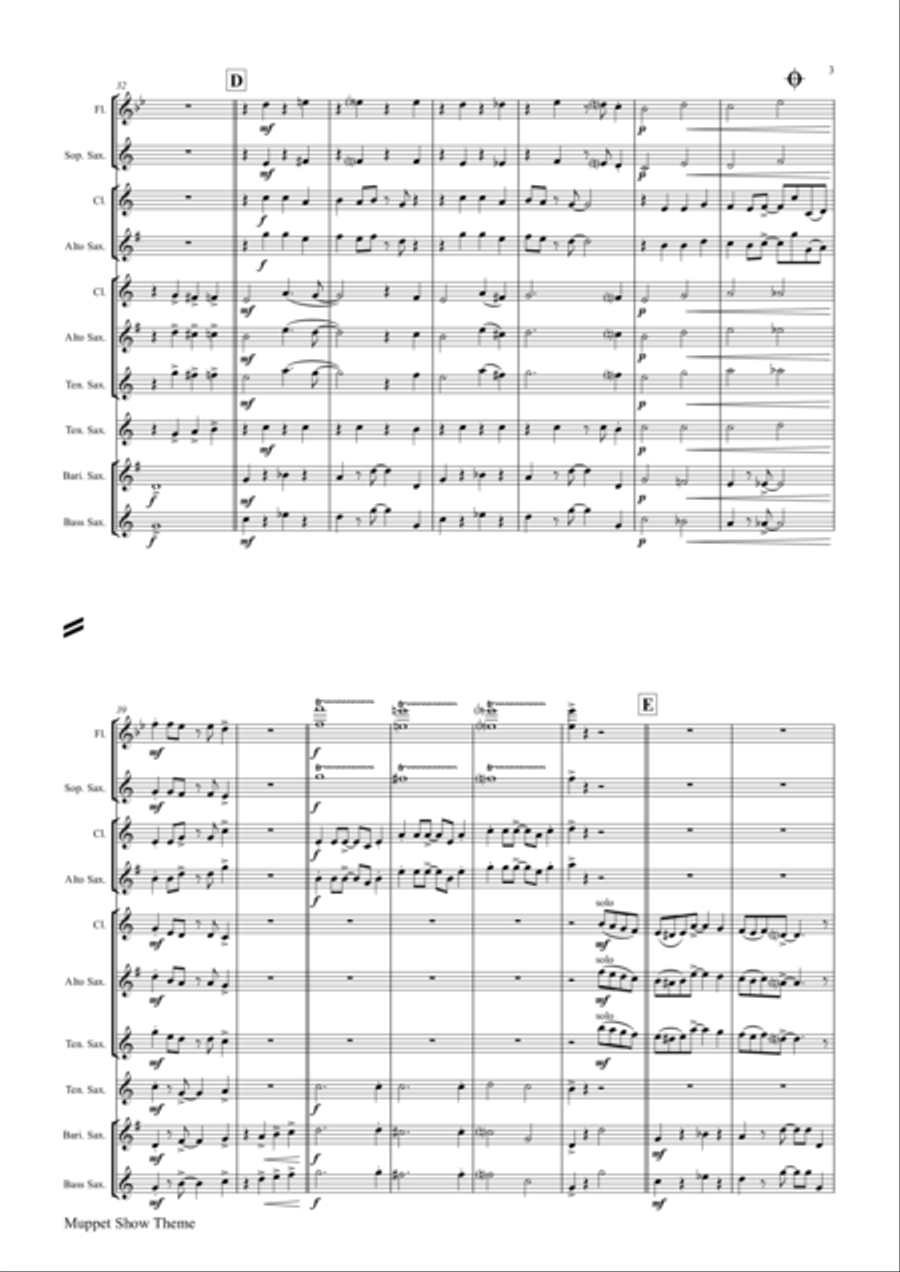 The Muppet Show Theme Saxophone Quintet scores gallery preview page 3