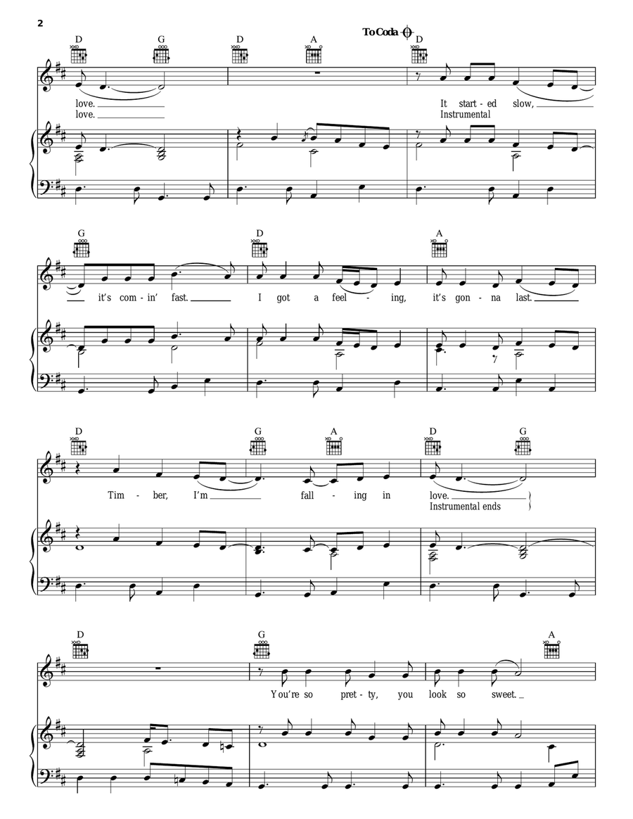 Timber I'm Falling In Love Piano, Vocal, Guitar scores gallery preview page 2
