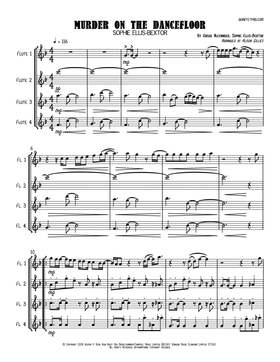 Murder On The Dancefloor Flute Quartet scores gallery preview page 1