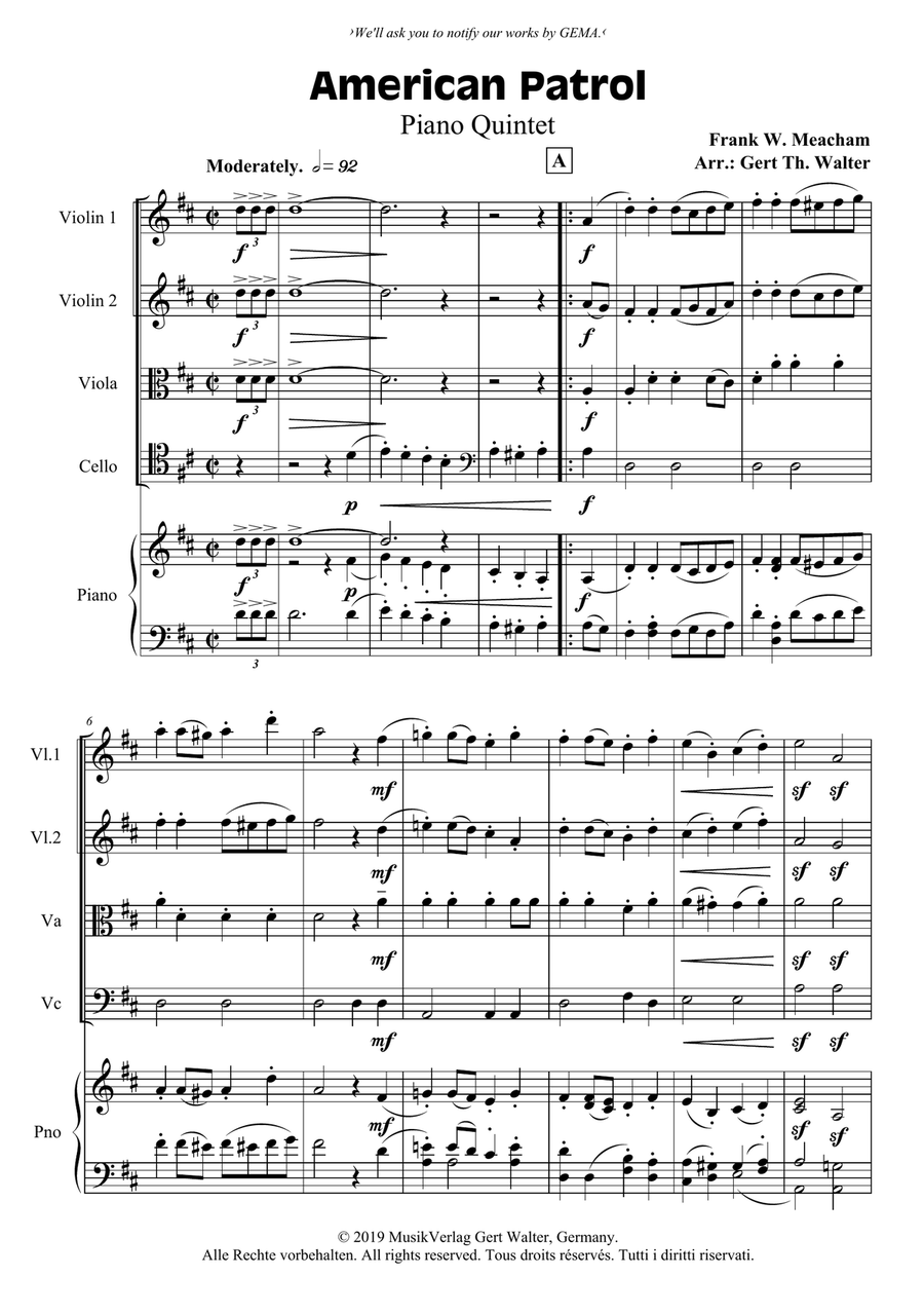 American Patrol American Patrol Piano Quintet scores gallery preview page 1