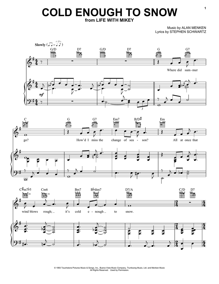 Cold Enough To Snow Piano, Vocal, Guitar scores gallery preview page 1