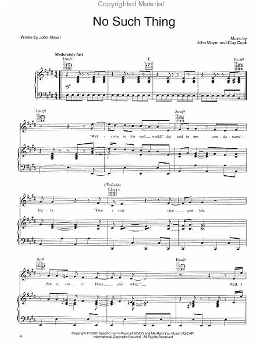 John Mayer - Room for Squares Piano, Vocal, Guitar scores gallery preview page 2