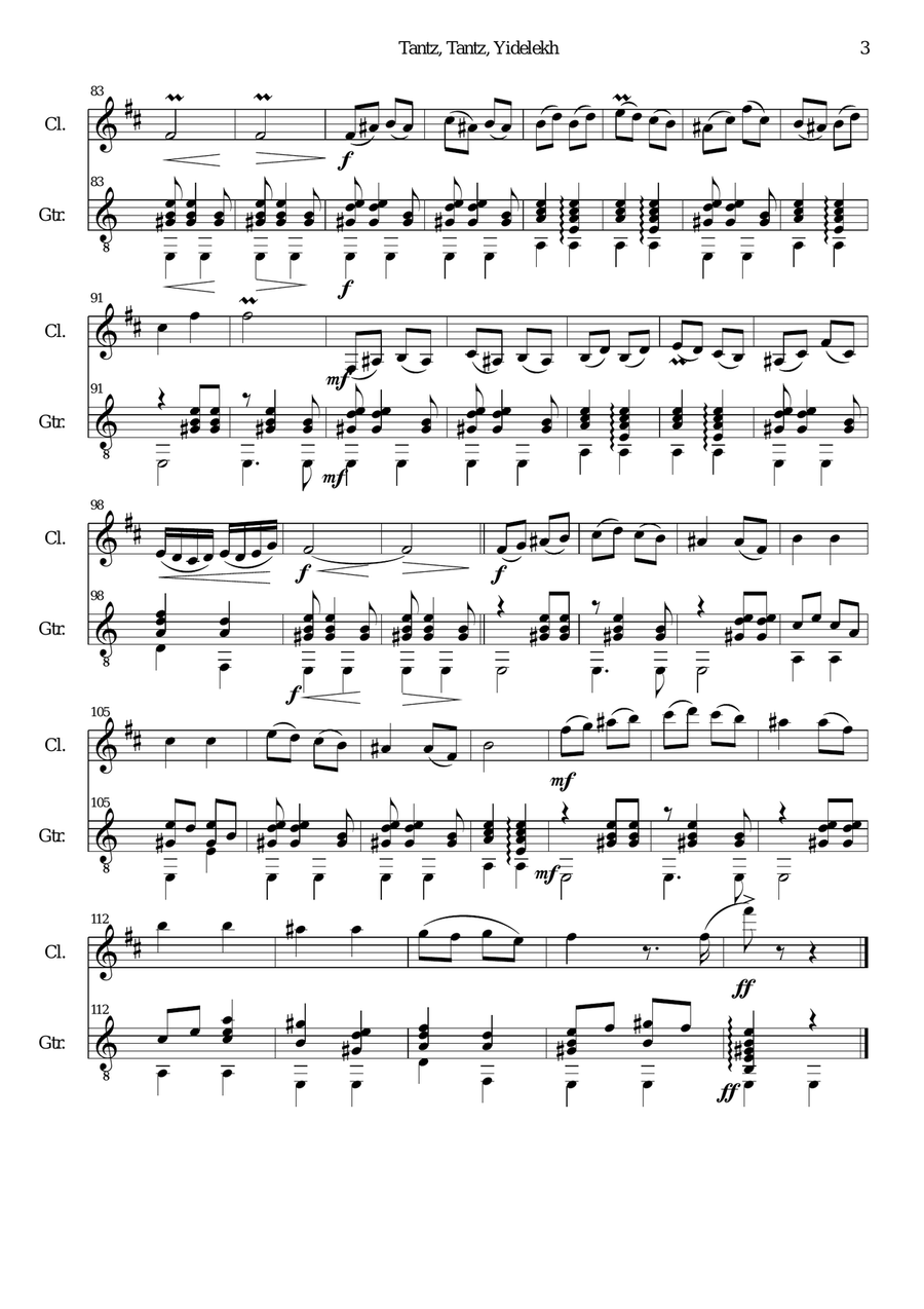 Tantz tantz yidelekh for clarinet and guitar Clarinet scores gallery preview page 3