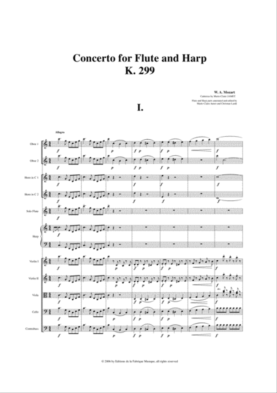 Wolfgang Amadeus Mozart: Concerto for flute and harp, K. 299, full score