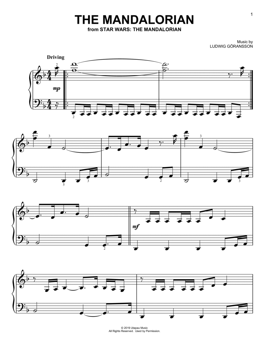 The Mandalorian (from Star Wars: The Mandalorian) Easy Piano scores gallery preview page 1